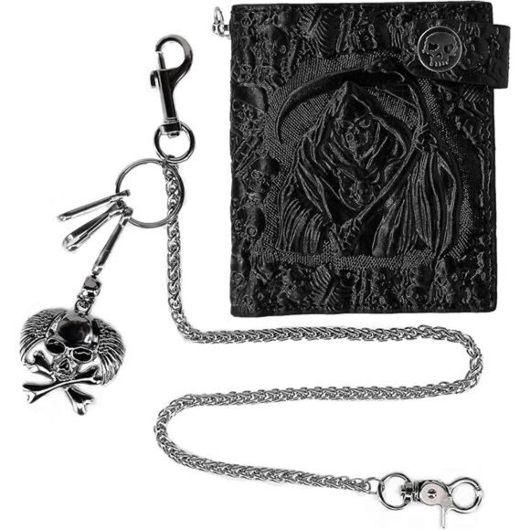 Unisex Punk Gothic Skull Biker Wallet with Stainless Chain Trucker - Picture 1 of 16